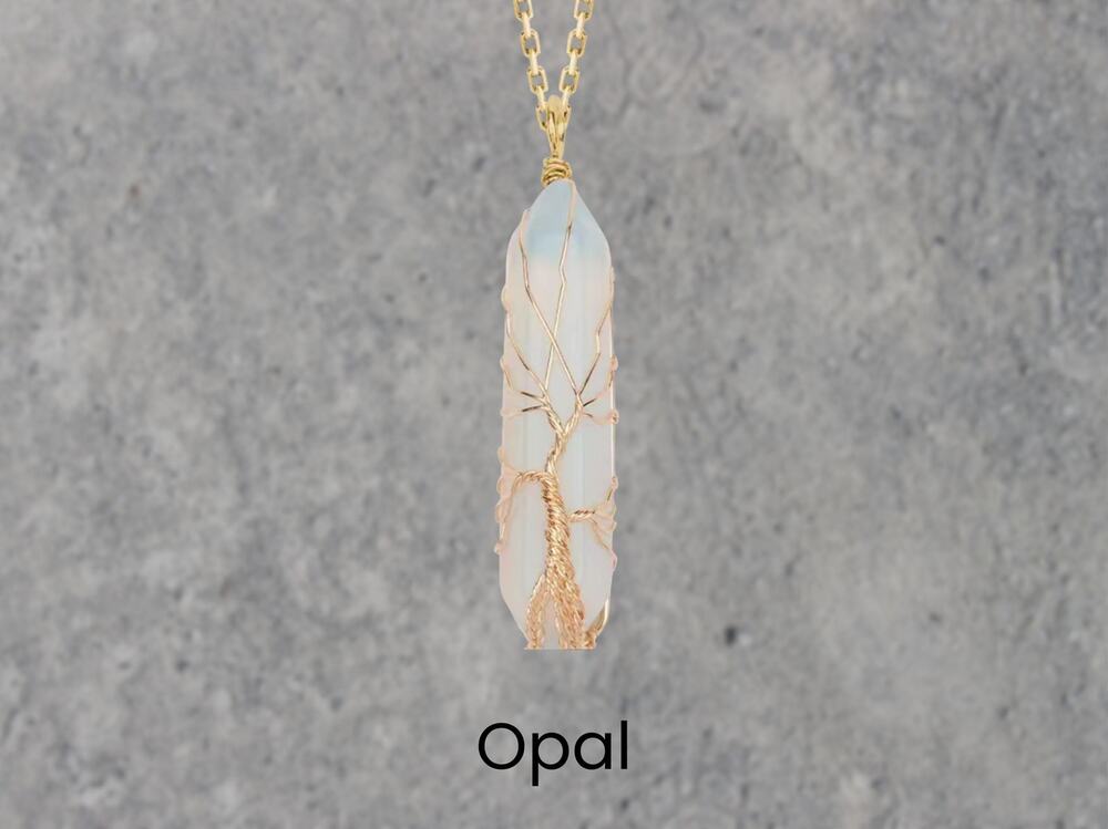 Opal Gold Tree of Life Wrapped Necklace Boho Fairycore